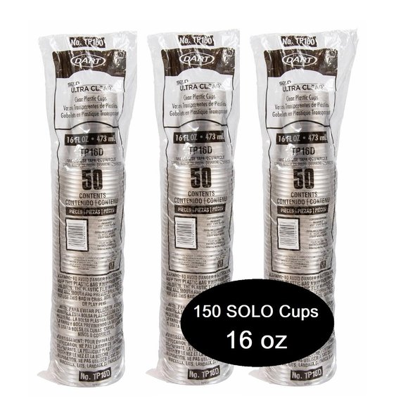 NEW 150 Solo Ultra Clear 16 Oz Plastic Cold Cup Cups TP16D Party Supplies - Picture 1 of 2